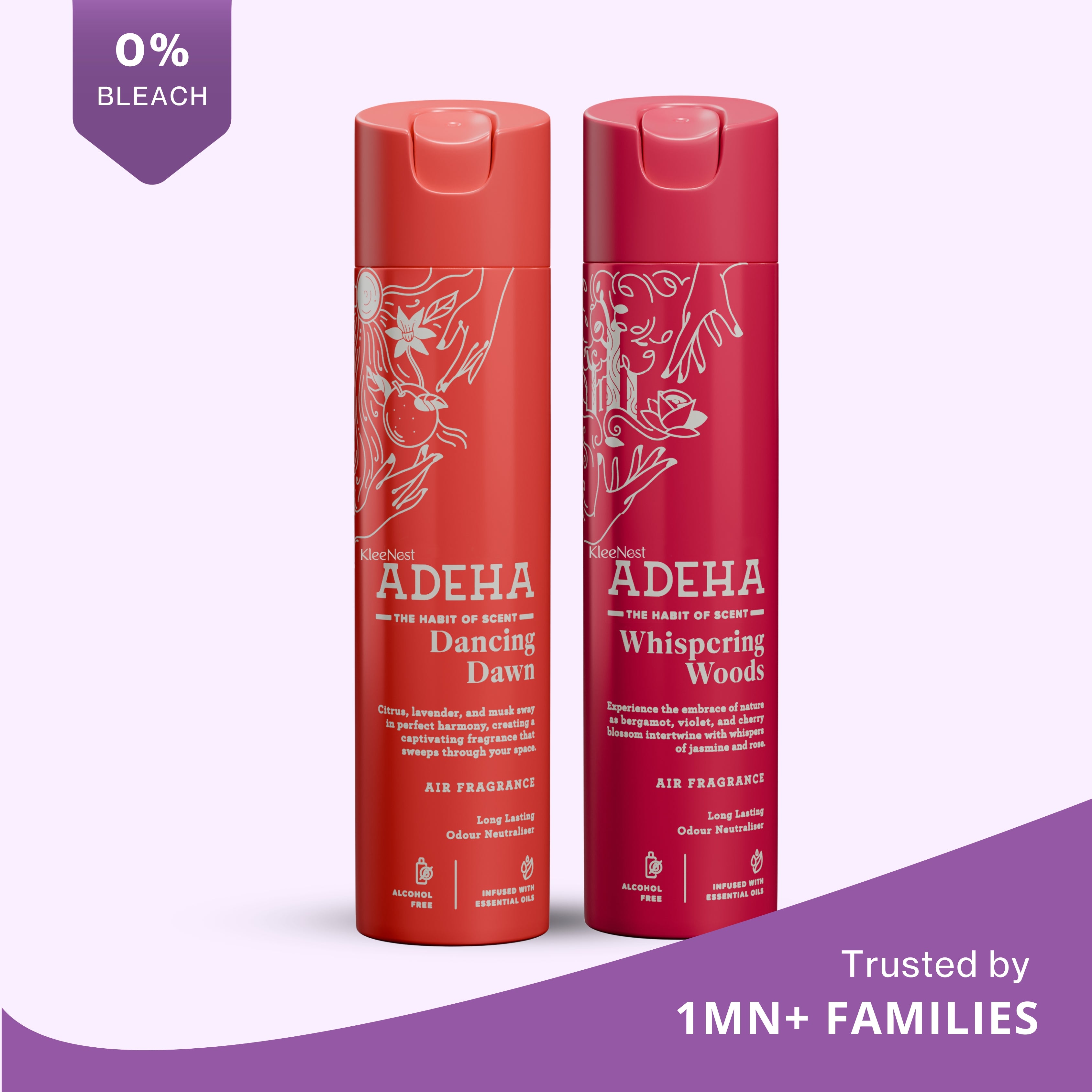 Adeha Room Air Freshener Spray Combo - Alcohol Free Room Freshener for Home & Office (218 mlx2) | Long-Lasting Fragrance