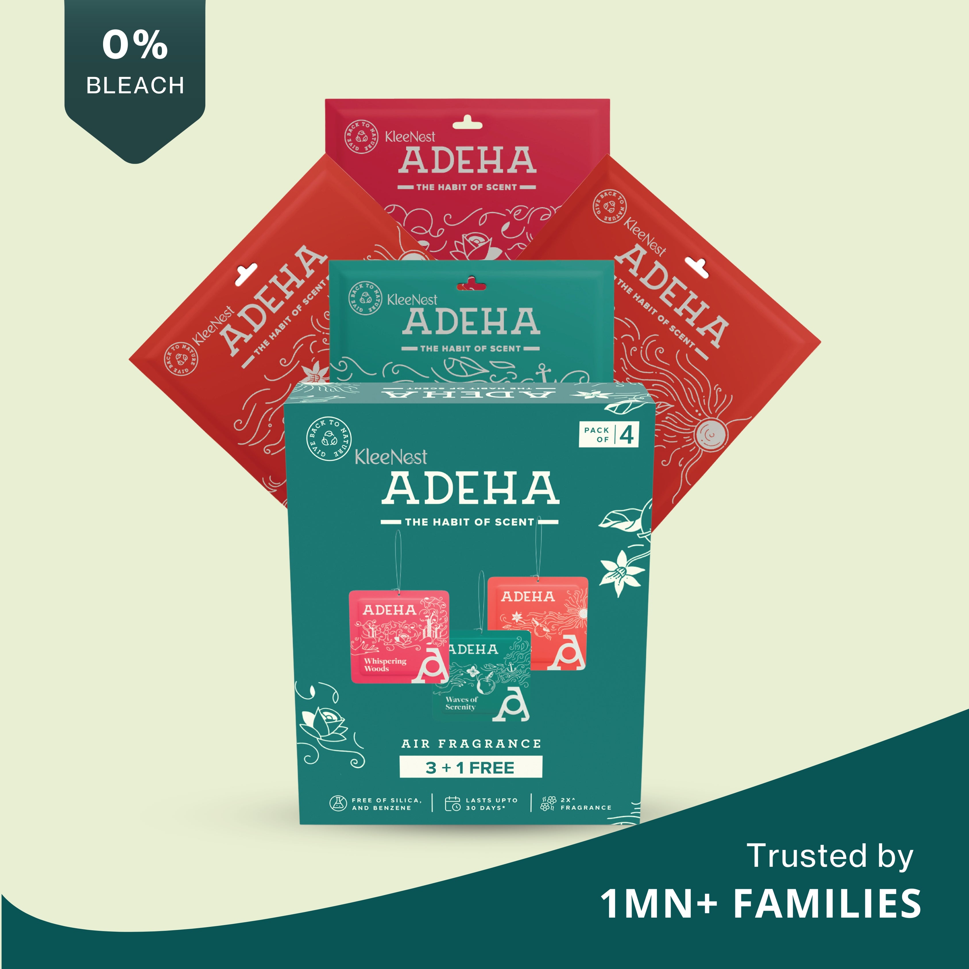 Adeha Air Freshener Pocket Mixed Fragrances- Buy 3 Get 1 (20g*4)