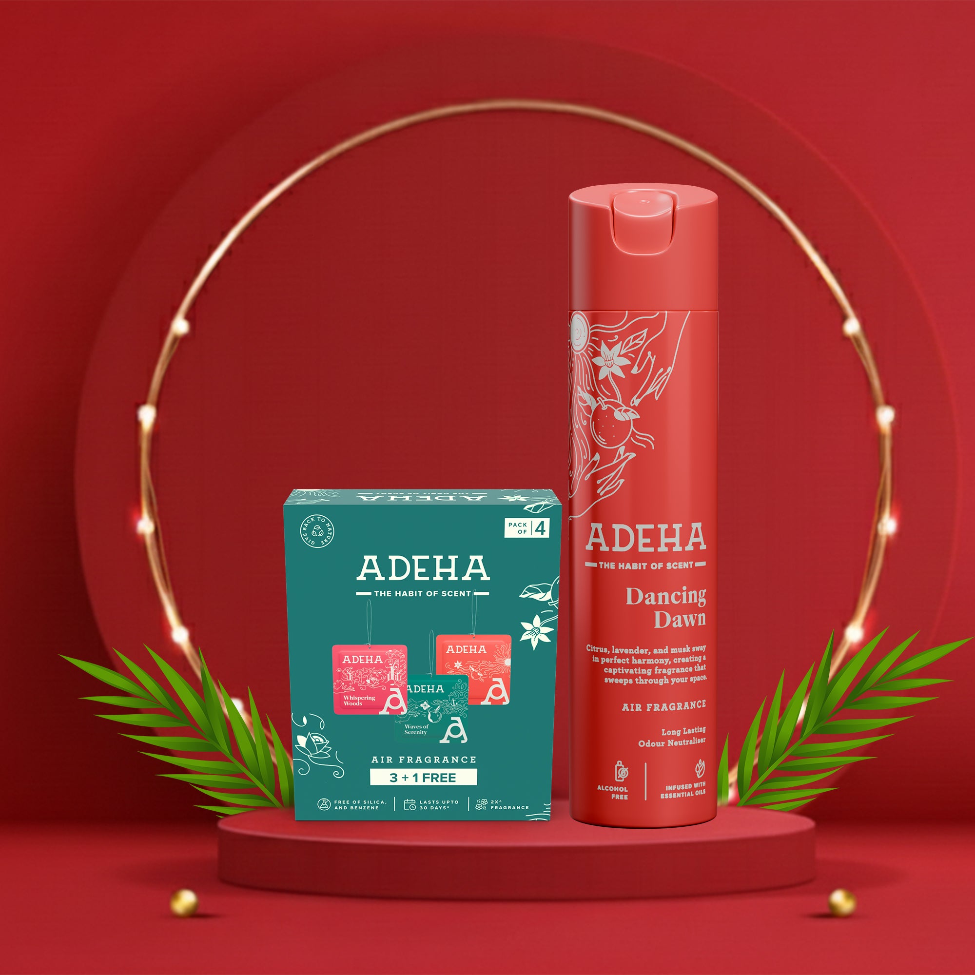 Adeha Air Freshener Pocket 3+1 Pack + Dancing Dawn 218 ml Spray