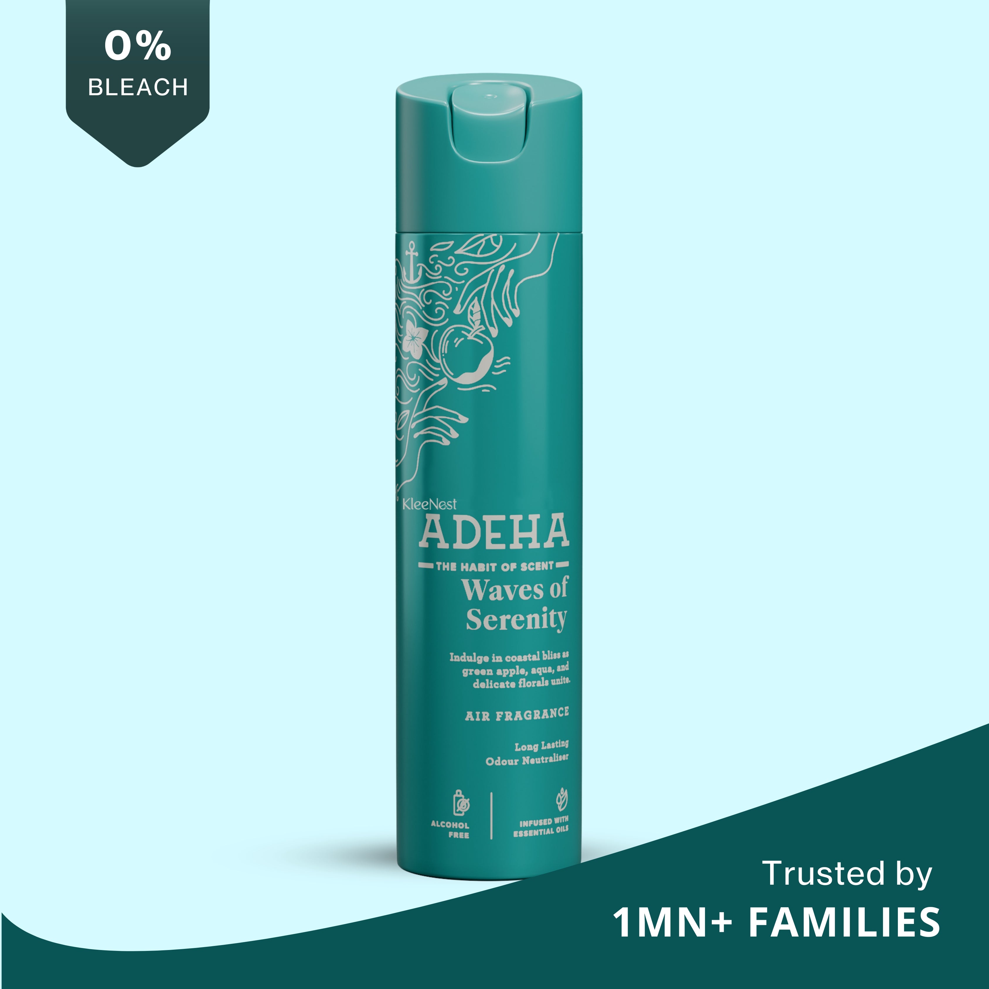Adeha Room Air Freshener Spray - Waves of Serenity | Alcohol Free Room Freshener for Home & Office (218 ml) | Long-Lasting Fragrance