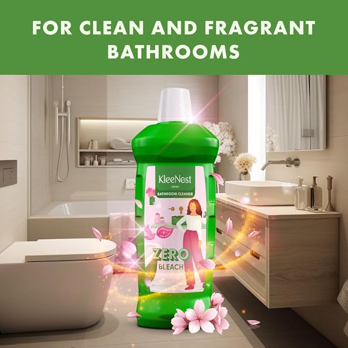 Kleenest Bathroom & Toilet Combo (Bathroom Cleaner 1 Ltr + Toilet Cleaner 1 Ltr), 0% Bleach, Plant-Based, Rose Fragrance