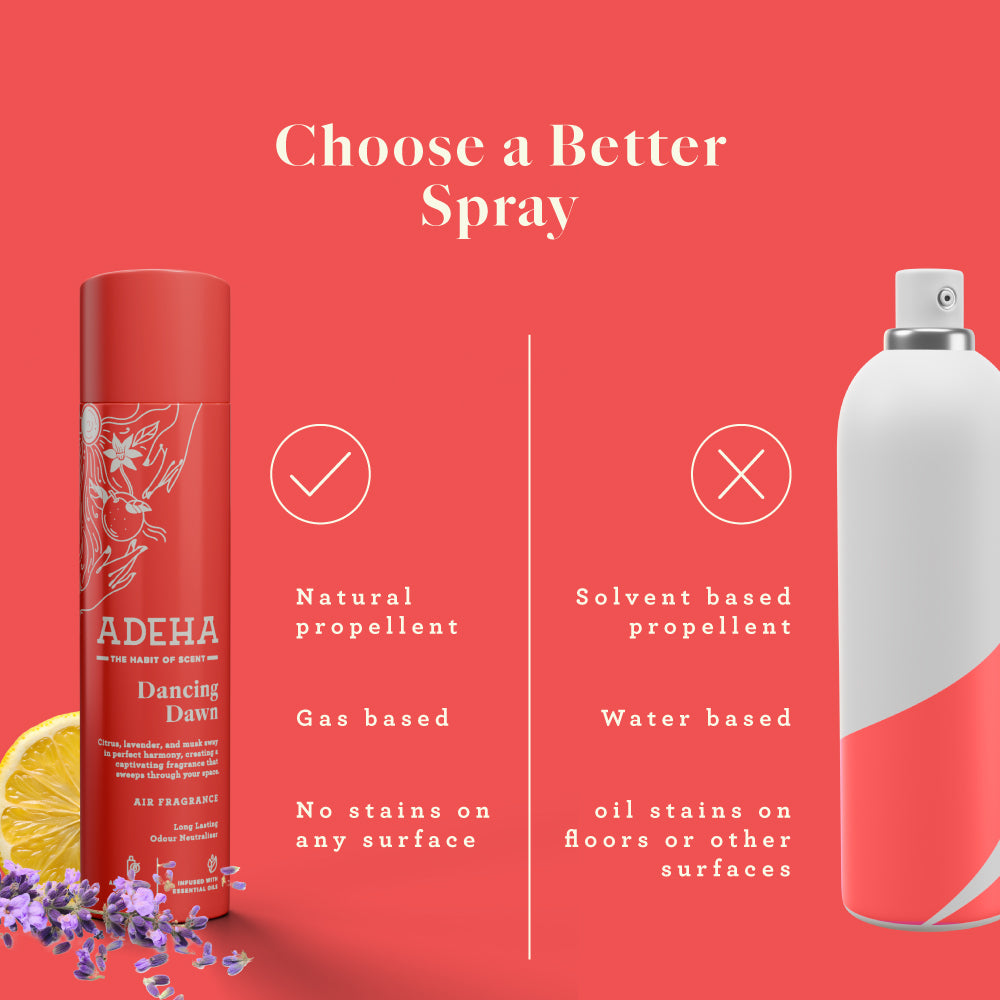 Adeha Room Air Freshener Spray - Dancing Dawn Pack of 2 | Alcohol Free Room Freshener for Home & Office (218 mlx2) | Long-Lasting Fragrance