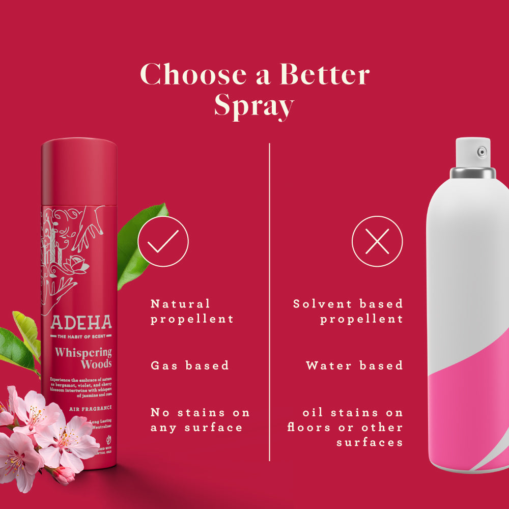 Adeha Room Air Freshener Spray - Whispering Woods Pack of 2 | Alcohol Free Room Freshener for Home & Office (218 mlx2) | Long-Lasting Fragrance