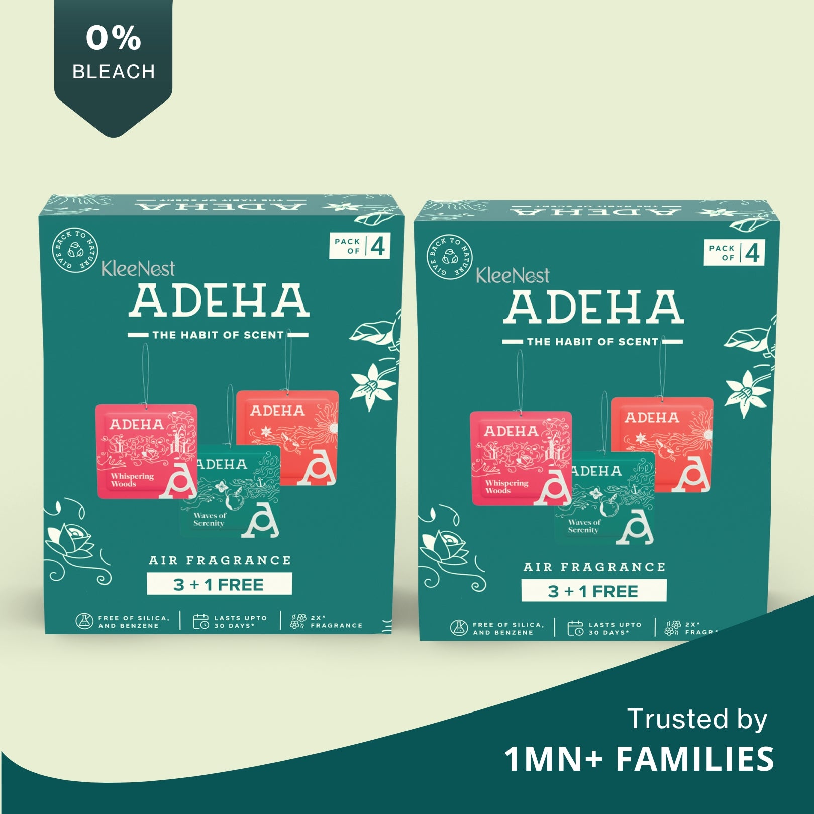 Adeha Air Freshener Pocket Mixed Fragrances- Buy 3 Get 1 (20g*4) - (Pack Of 2)