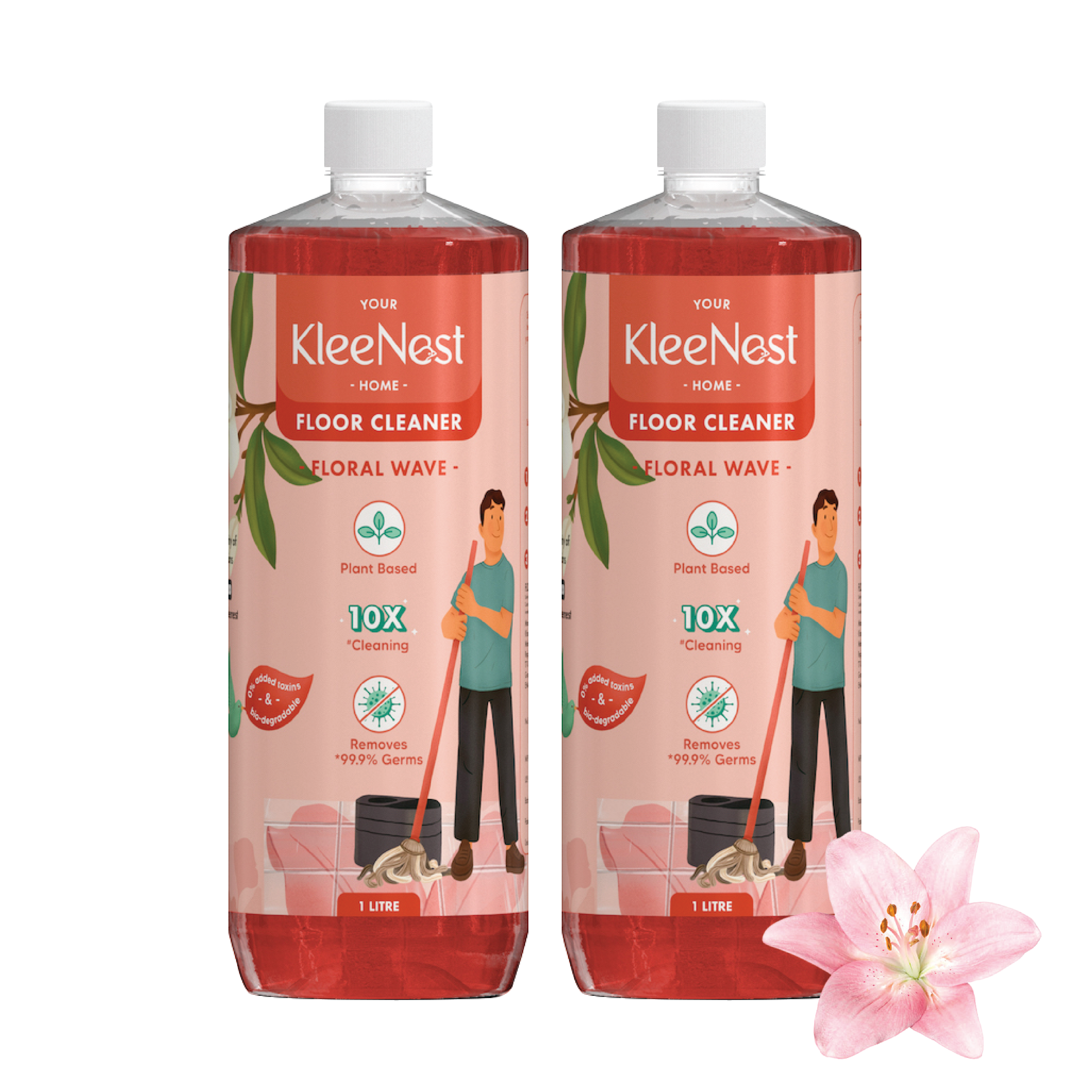 Kleenest Natural Eco-friendly Floor Cleaner Liquid 1 Litre ( Pack of 2)- Floral Wave