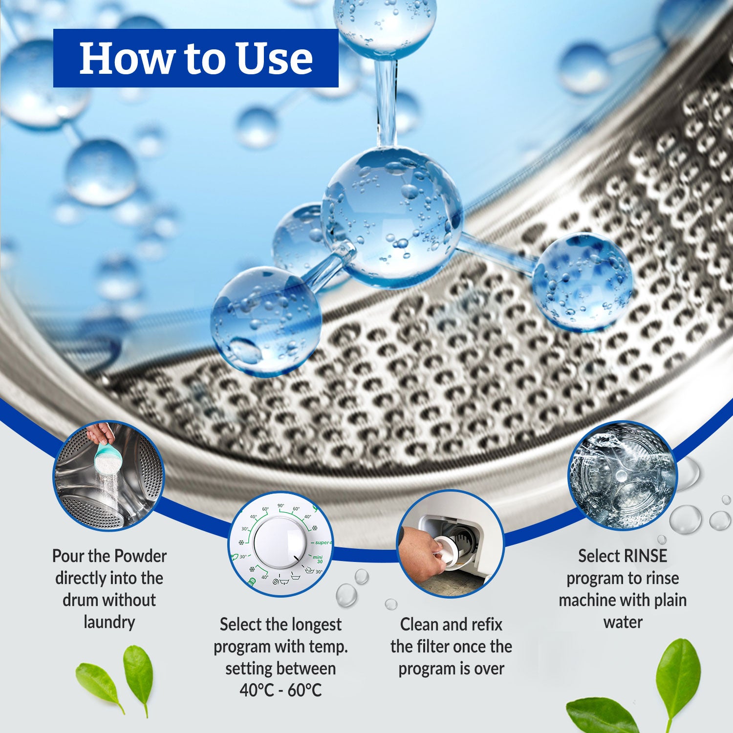 Washing Machine Cleaner & Descaler for Top Load and Front Load | Washing Machine Drum Cleaner - 2 Pouches