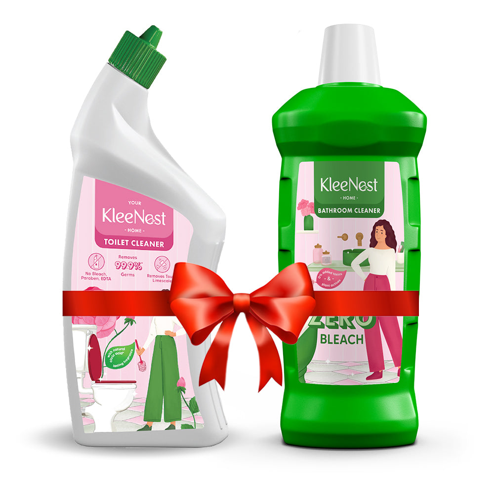 Kleenest Bathroom & Toilet Combo (Bathroom Cleaner 1 Ltr + Toilet Cleaner 1 Ltr), 0% Bleach, Plant-Based, Rose Fragrance