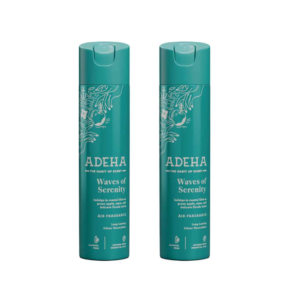 Adeha Room Air Freshener Spray - Waves of Serenity Pack of 2 | Alcohol Free Room Freshener for Home & Office (218 mlx2) | Long-Lasting Fragrance
