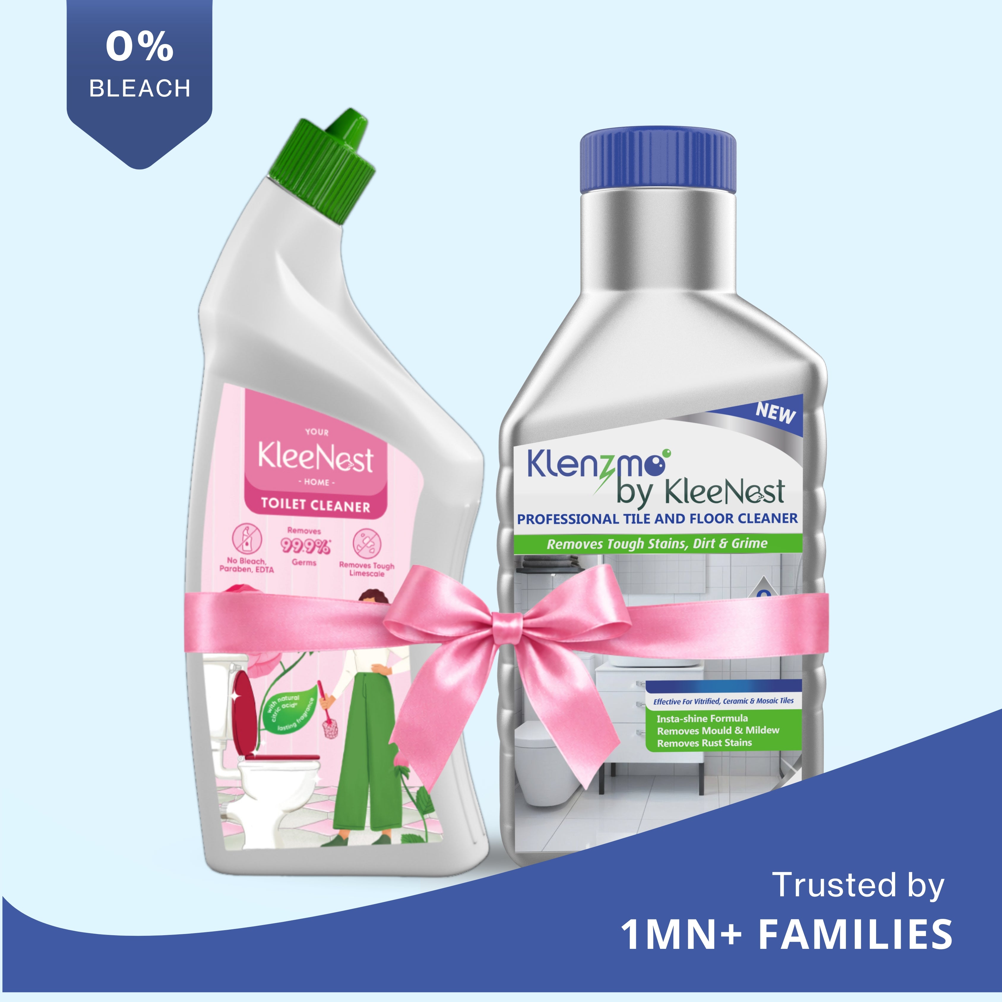 Toilet & Tile and Bathroom Cleaning Combo (Kleenest Toilet Cleaner 1000ml + Klenzmo Tile and Bathroom Cleaner 850ml)