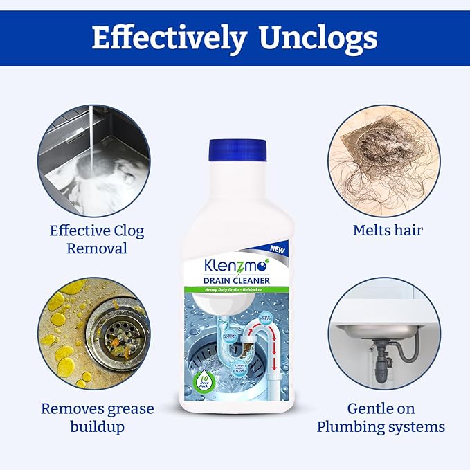 Drain Cleaner Liquid 400ml - 10 Doses | Clears Blocked Drains, Pipes, Sinks & Septic Tanks | Melts Grease & Dissolves Hair Quickly