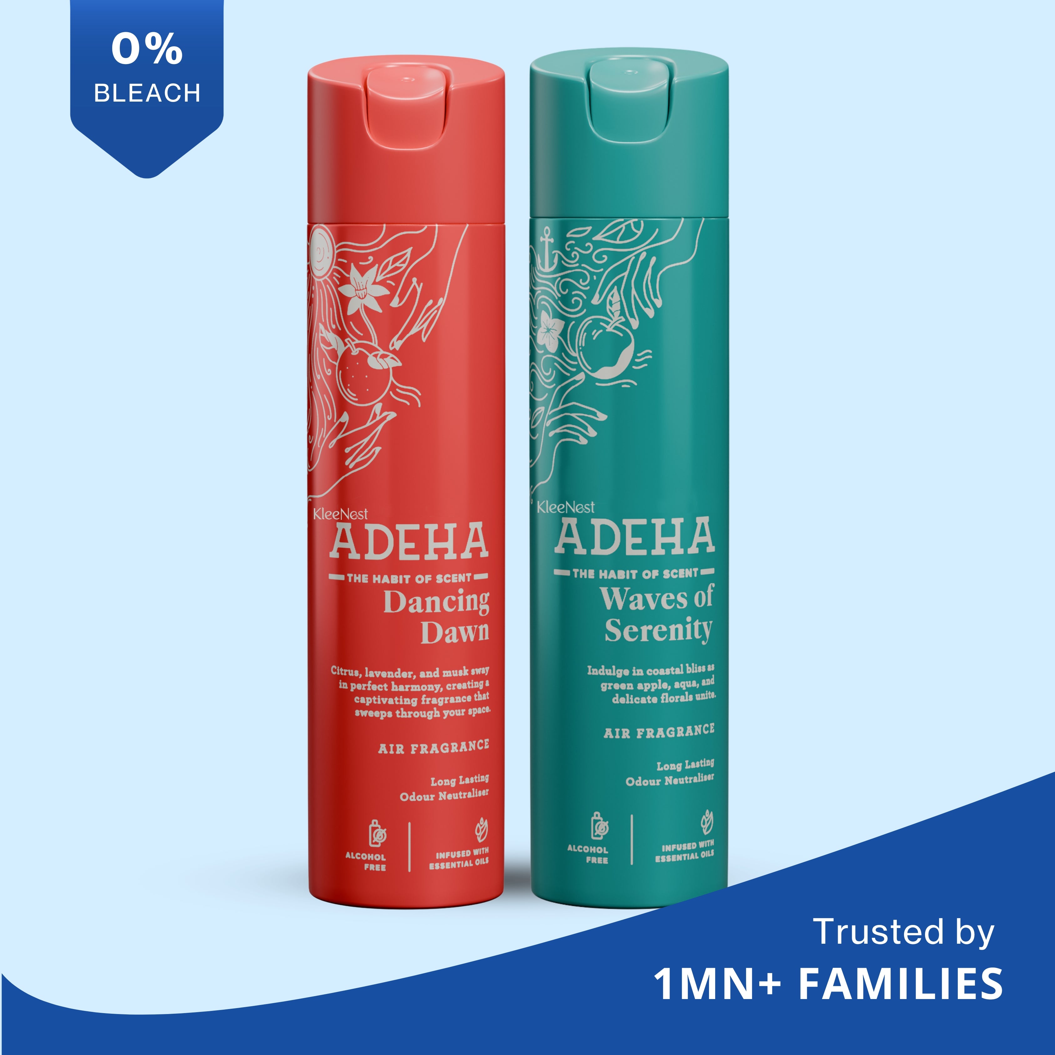 Adeha Room Air Freshener Spray Combo - Alcohol Free Room Freshener for Home & Office (218 mlx2) | Long-Lasting Fragrance