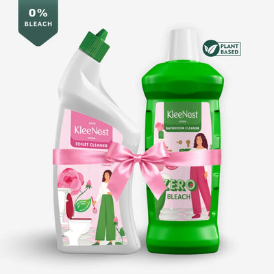 Kleenest Bathroom & Toilet Combo (Bathroom Cleaner 1 Ltr + Toilet Cleaner 1 Ltr), 0% Bleach, Plant-Based, Rose Fragrance