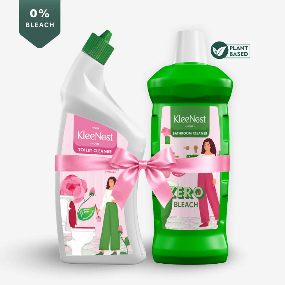 Kleenest Bathroom & Toilet Combo (Bathroom Cleaner 1 Ltr + Toilet Cleaner 1 Ltr), 0% Bleach, Plant-Based, Rose Fragrance