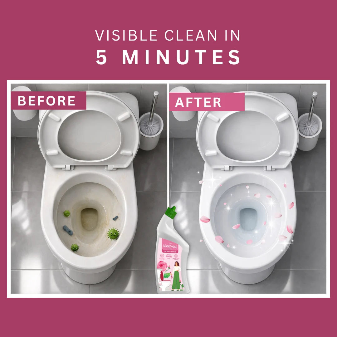 Kleenest Bathroom & Toilet Combo (Bathroom Cleaner 1 Ltr + Toilet Cleaner 1 Ltr), 0% Bleach, Plant-Based, Rose Fragrance