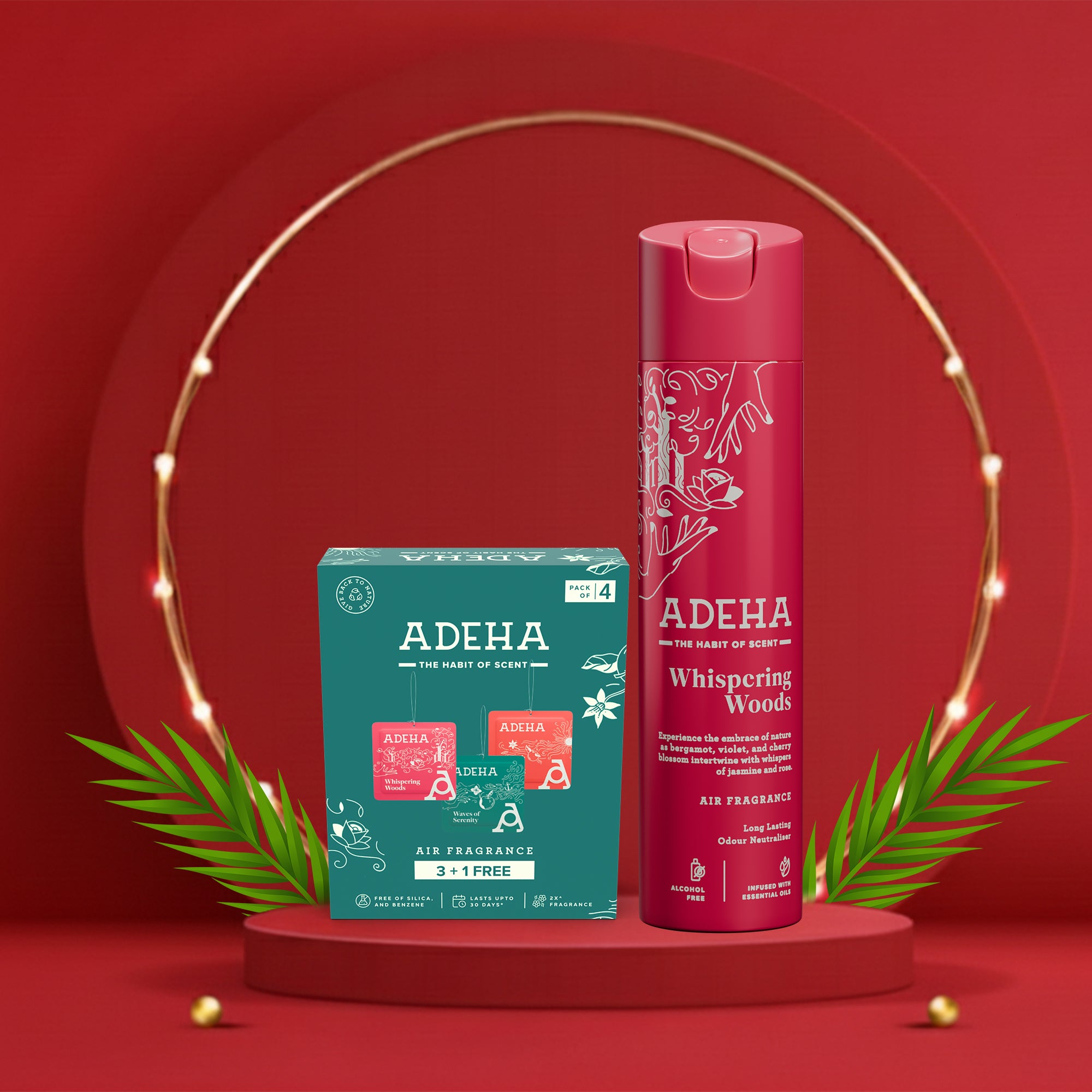Adeha Air Freshener Pocket 3+1 Pack + Whispering Woods 218 ml Spray