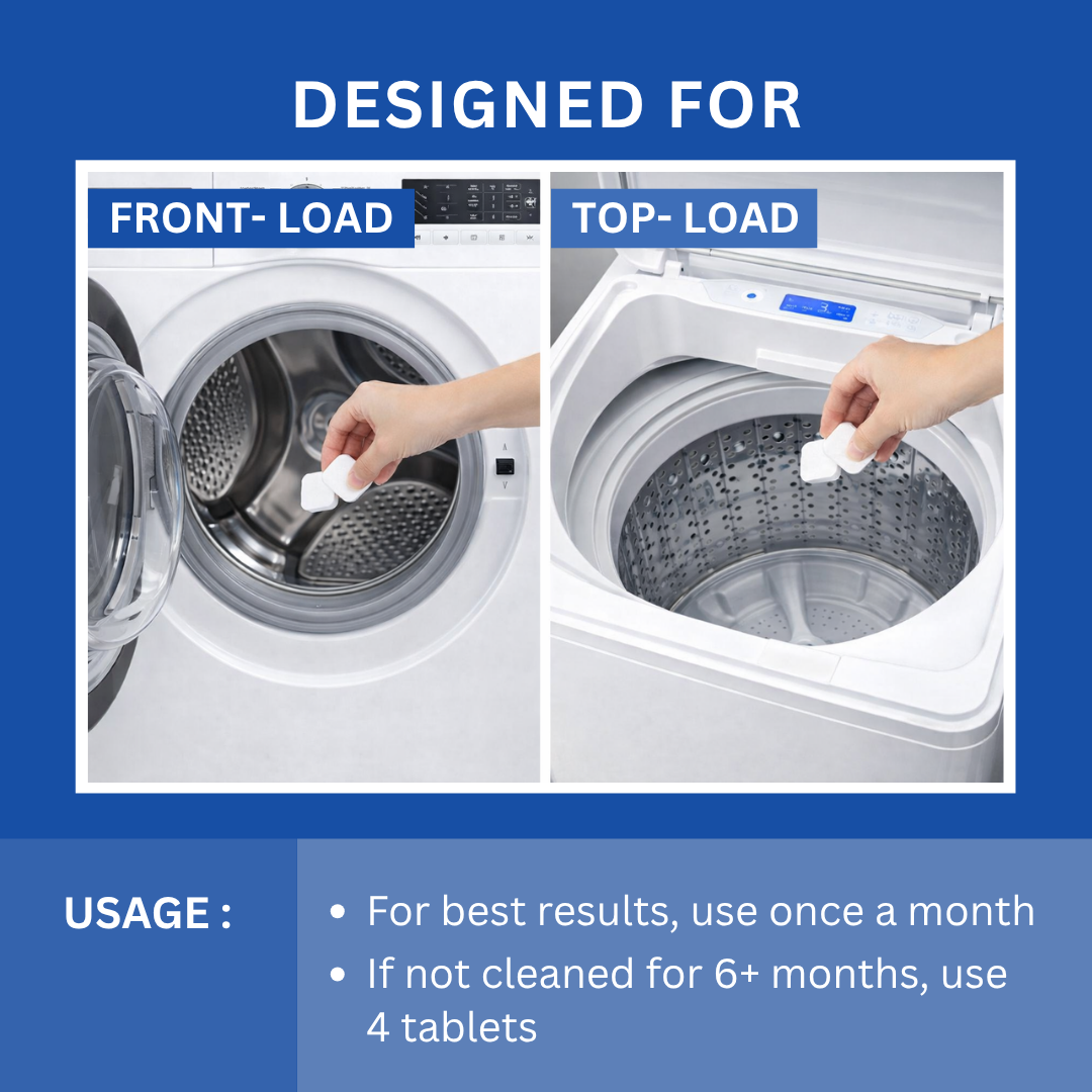 Washing Machine Cleaner Descale Tablet - 20g x 6 (120g) | Descaler for Top & Front Load Machines | Drum & Tub Cleaner for Effective Limescale Removal