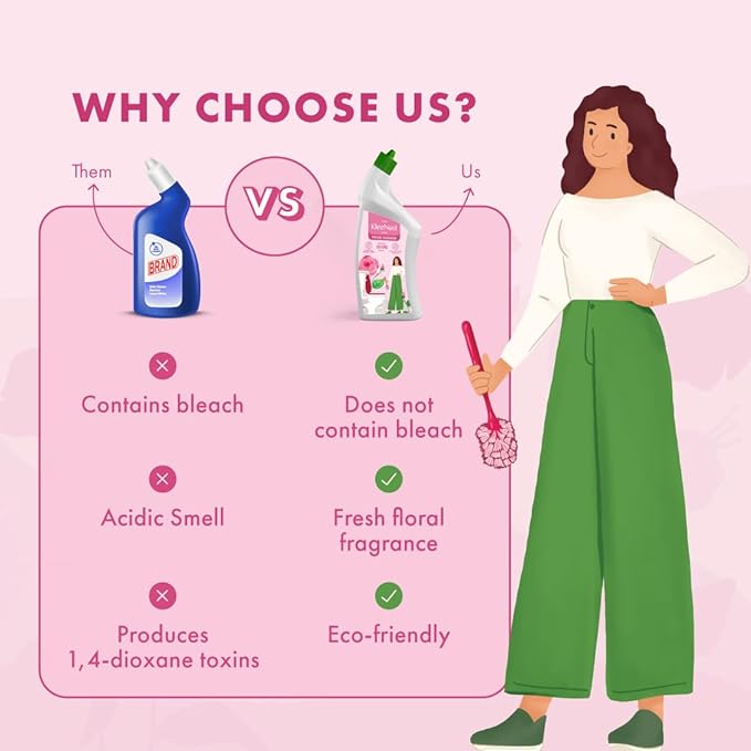 Kleenest Bathroom Cleaner and Toilet Cleaner Combo, Zero Bleach, Plant-Based, Rose Fragrance