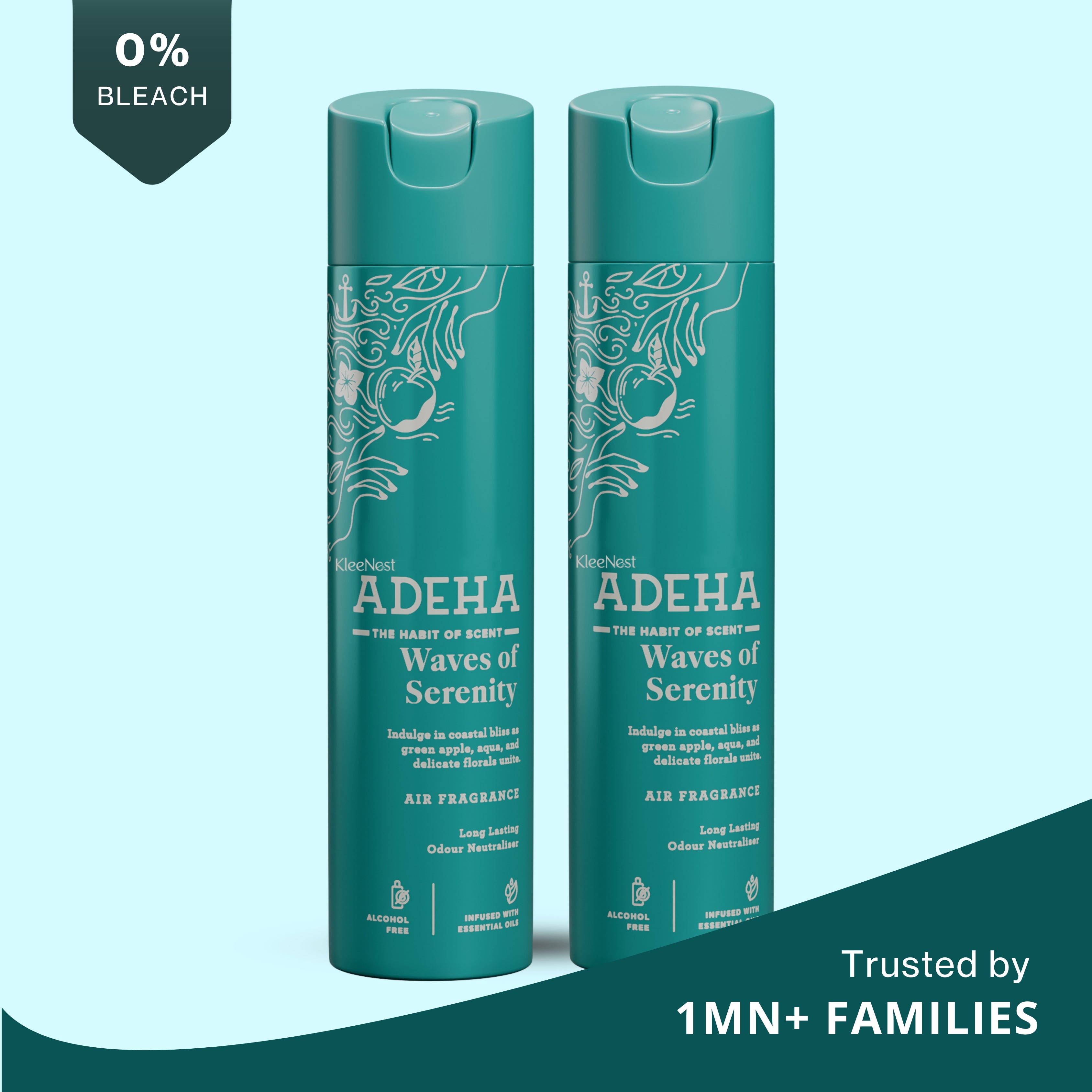 Adeha Room Air Freshener Spray - Waves of Serenity Pack of 2  | Alcohol Free Room Freshener for Home & Office (218 mlx2) | Long-Lasting Fragrance