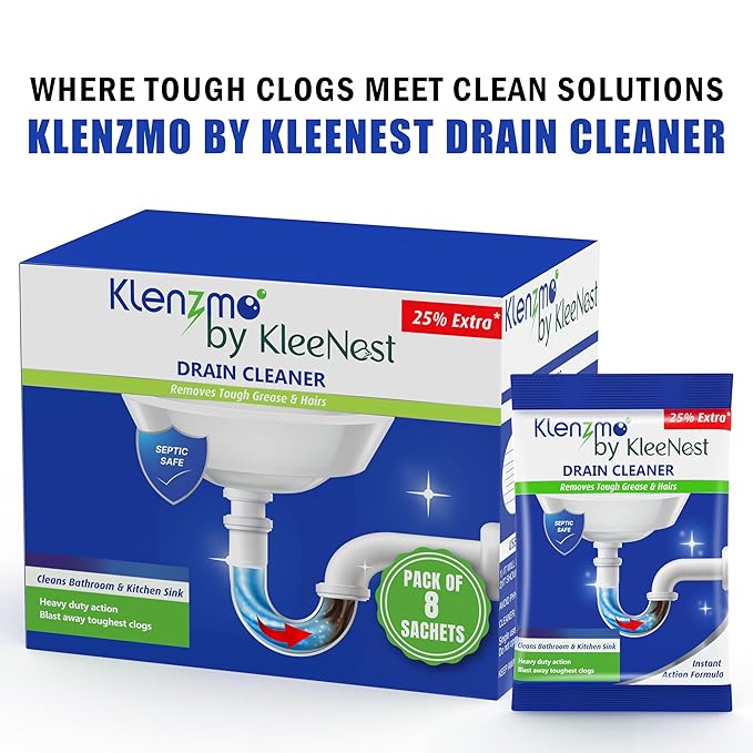 Klenzmo by Kleenest Drain Cleaner Powder – 50g (Pack of 8)