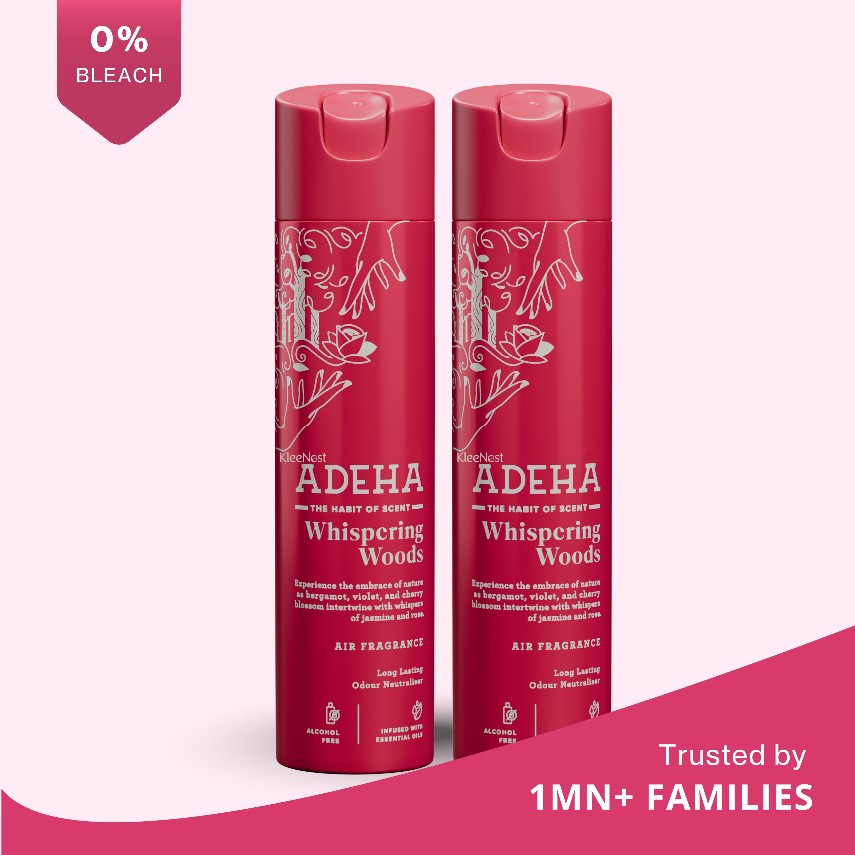 Adeha Room Air Freshener Spray - Whispering Woods Pack of 2  | Alcohol Free Room Freshener for Home & Office (218 mlx2) | Long-Lasting Fragrance