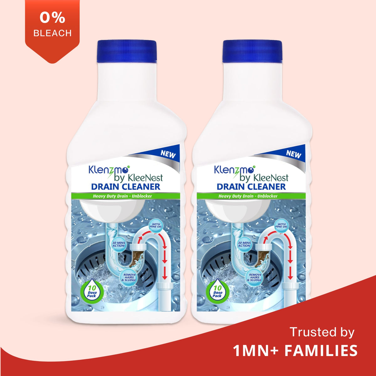 Klenzmo Drain Cleaner Liquid, 400ml (Pack of 2)
