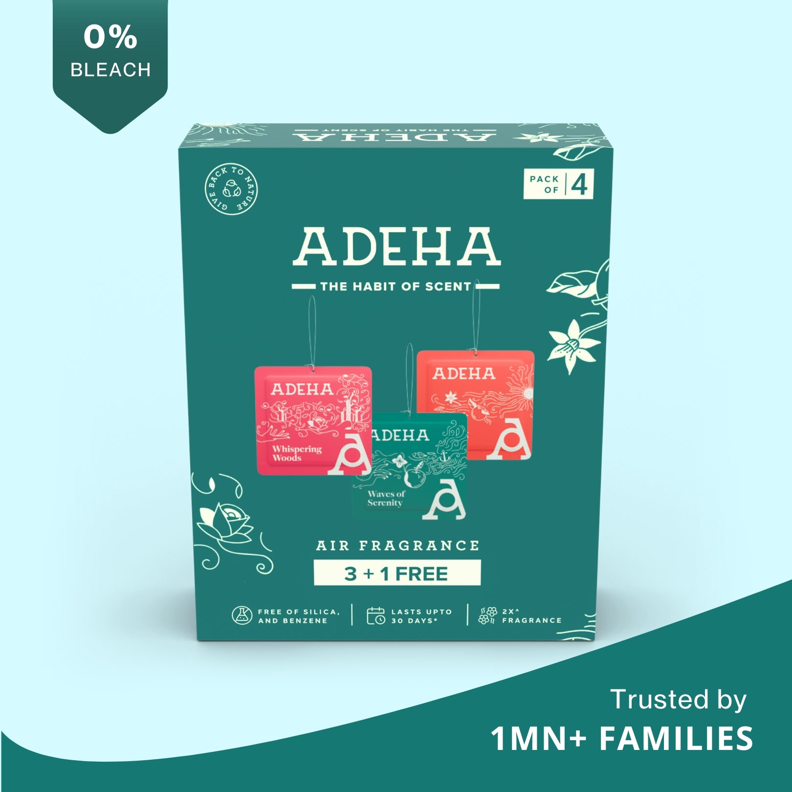 Adeha Air Freshener Pocket Mixed Fragrances- Buy 3 Get 1 (20g*4)