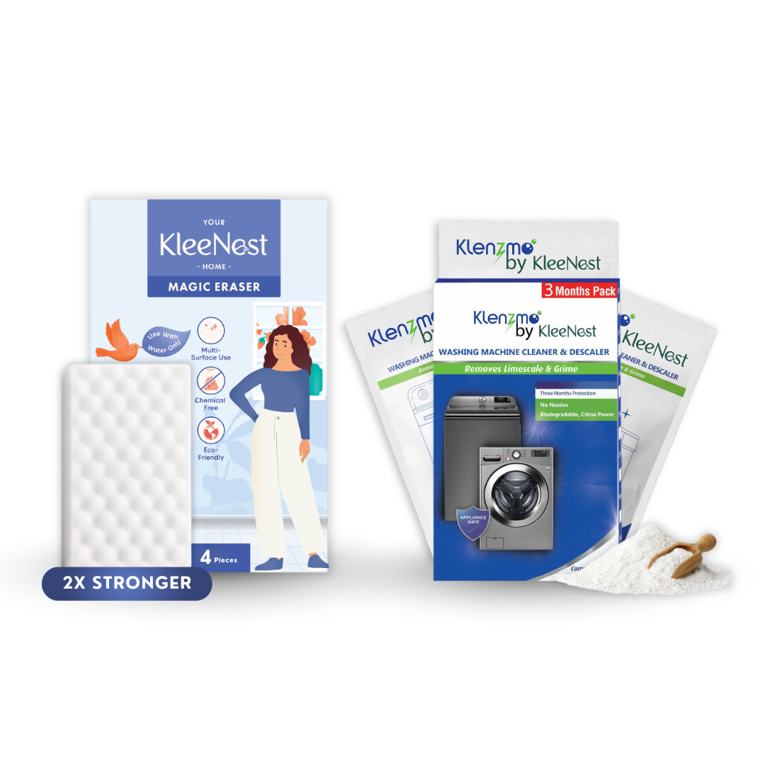 Magic Eraser Cleaning Sponge + Washing Machine Cleaner & Descaler Combo