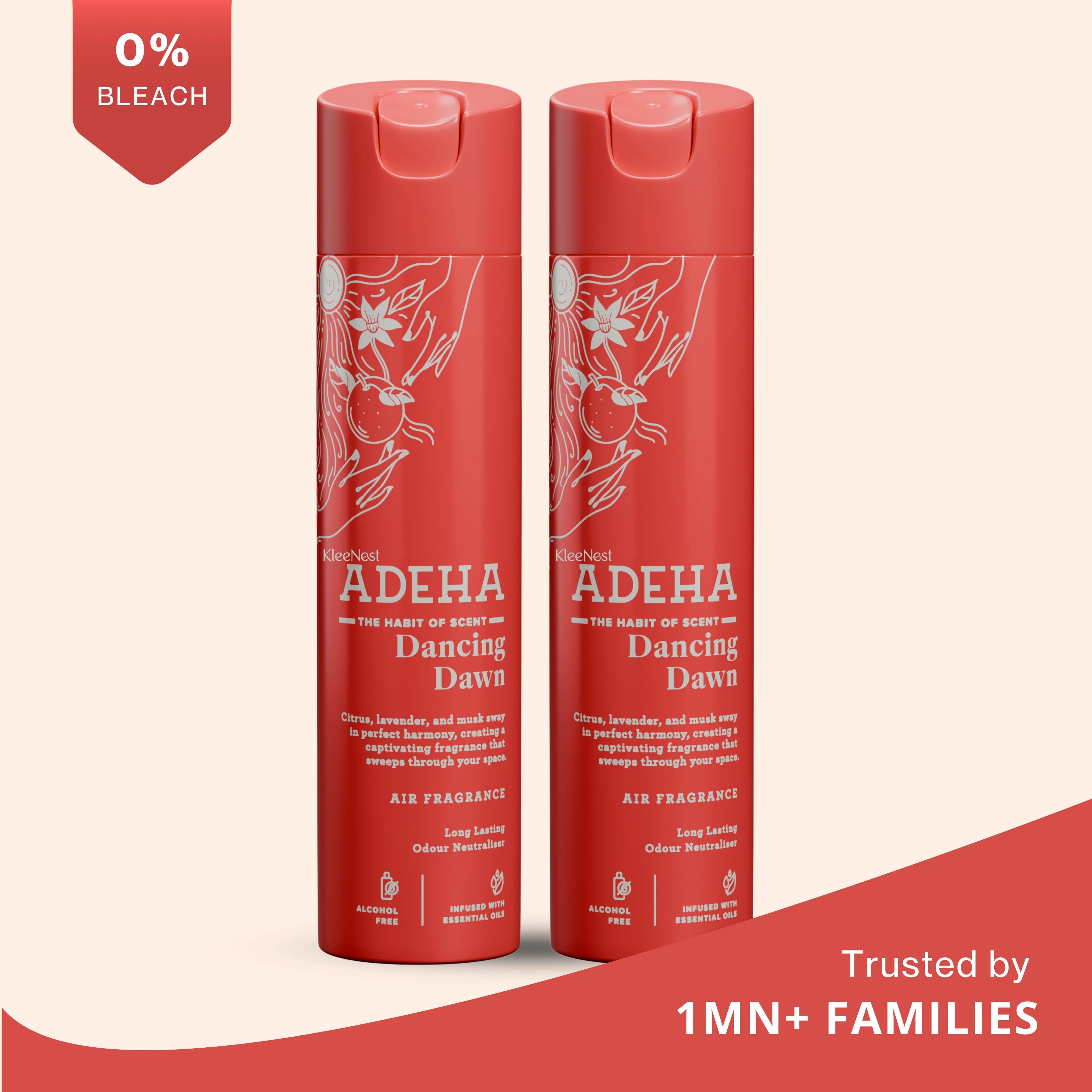 Adeha Room Air Freshener Spray - Dancing Dawn Pack of 2  | Alcohol Free Room Freshener for Home & Office (218 mlx2) | Long-Lasting Fragrance