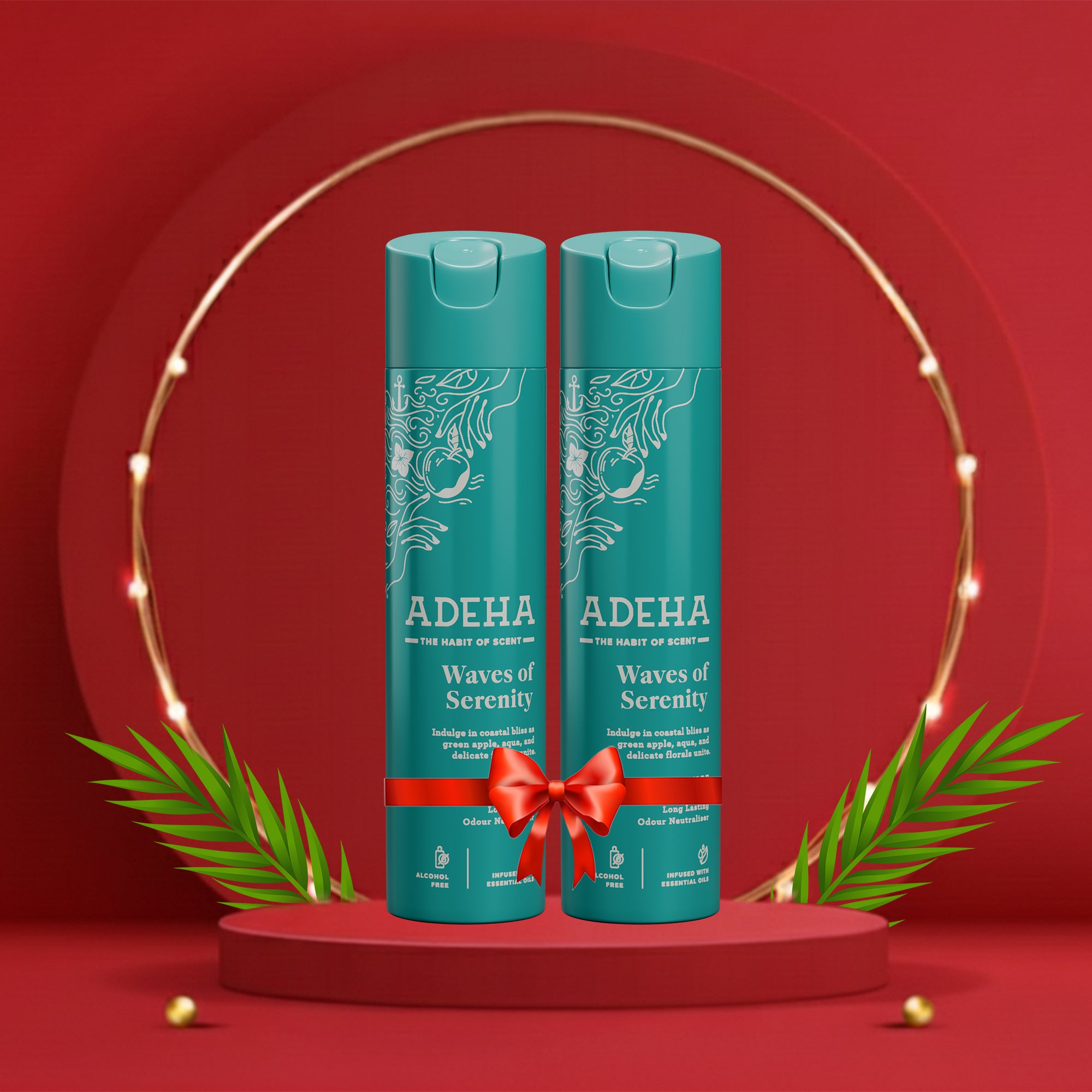 Adeha Room Air Freshener Spray - Waves of Serenity Pack of 2  | Alcohol Free Room Freshener for Home & Office (218 mlx2) | Long-Lasting Fragrance