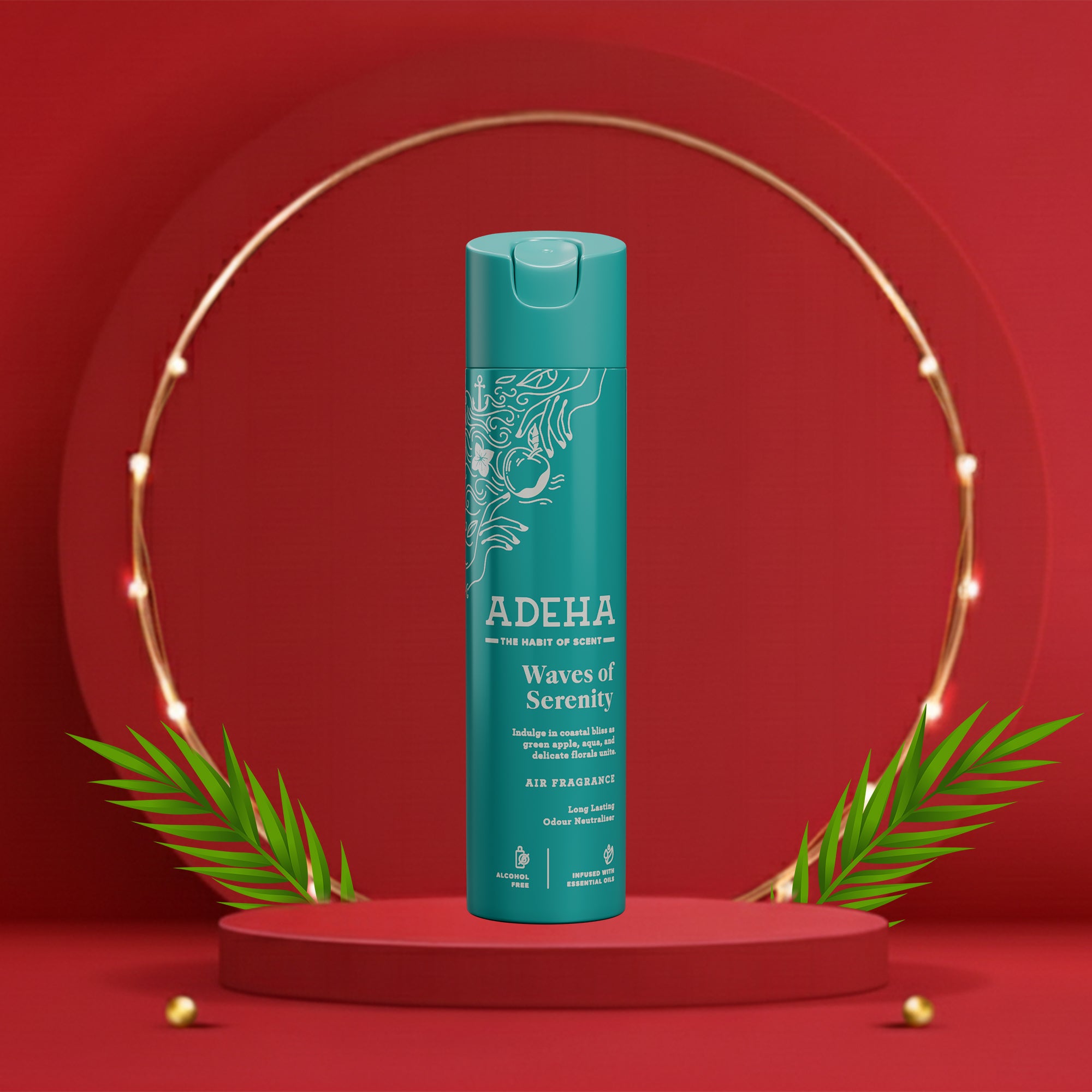 Adeha Room Air Freshener Spray - Waves of Serenity | Alcohol Free Room Freshener for Home & Office (218 ml) | Long-Lasting Fragrance