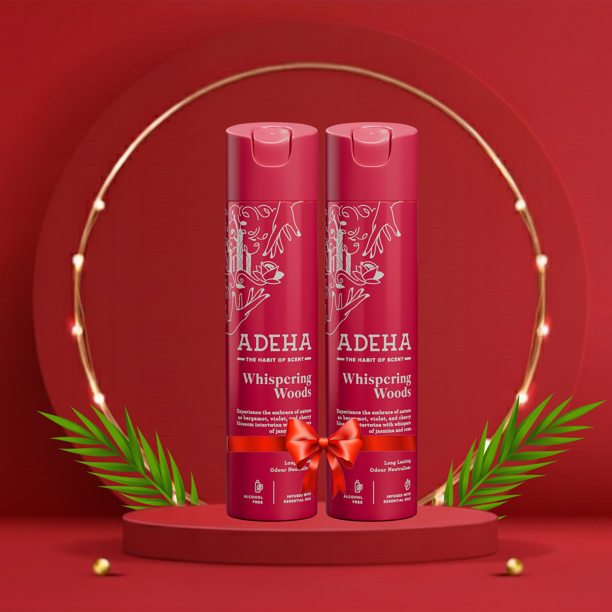 Adeha Room Air Freshener Spray - Whispering Woods Pack of 2  | Alcohol Free Room Freshener for Home & Office (218 mlx2) | Long-Lasting Fragrance