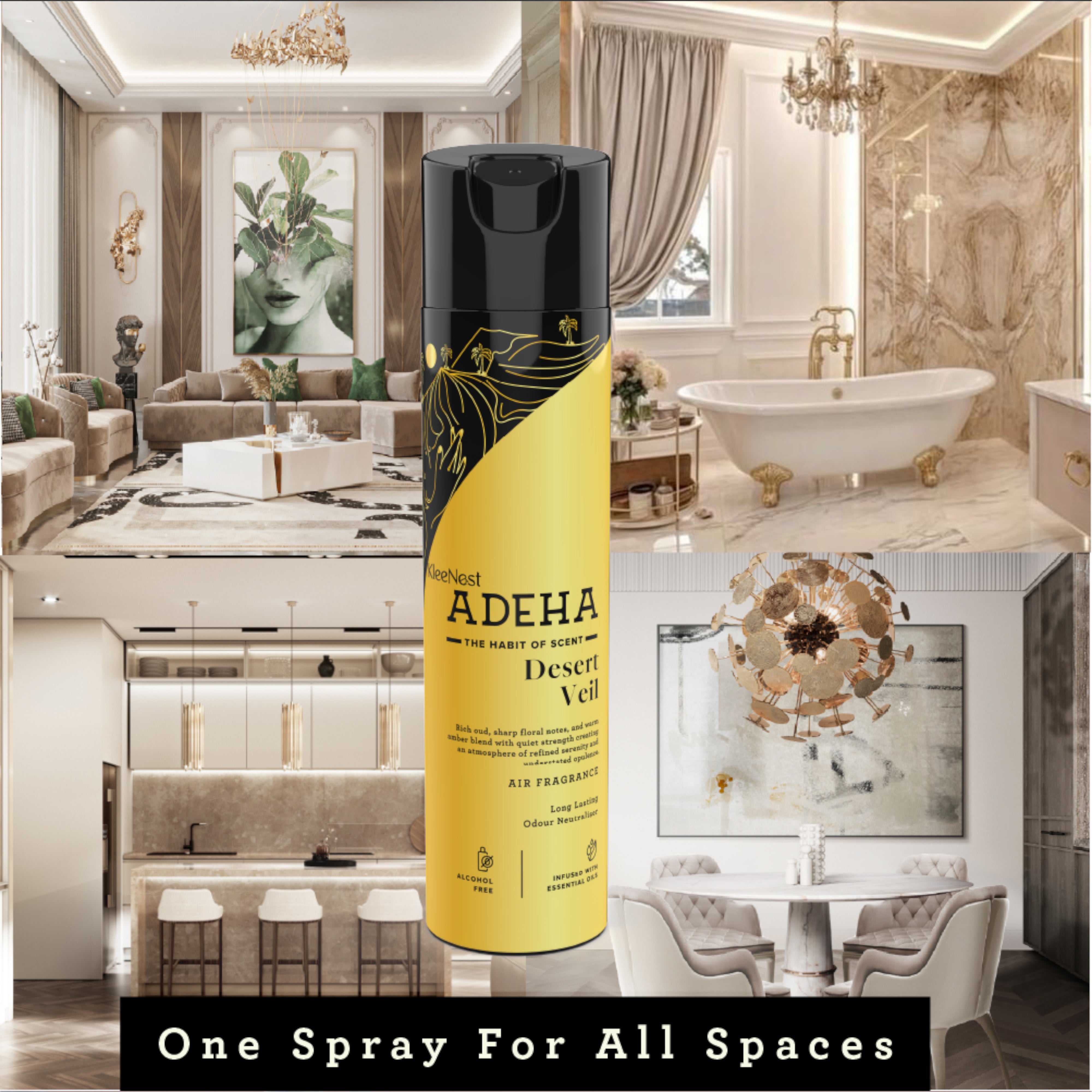 Adeha Room Air Freshener Spray - Desert Veil | Alcohol Free Room Freshener for Home & Office (218 ml)